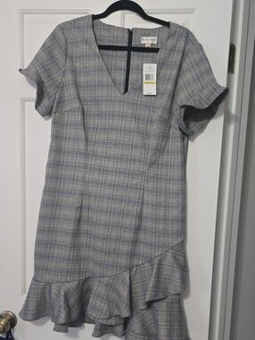 Weslee Rose Gray Plaid Ruffle-Hem Mini Dress